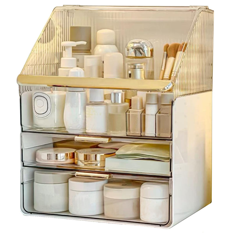 Omeily Makeup Organizer Countertop Vanity Cosmetic Skincares Organizer | Large Clear Makeup Organizer Cosmetic Storage Box for Skincare Perfume, Vanity & Bathroom Organizer Gift for Women Girls