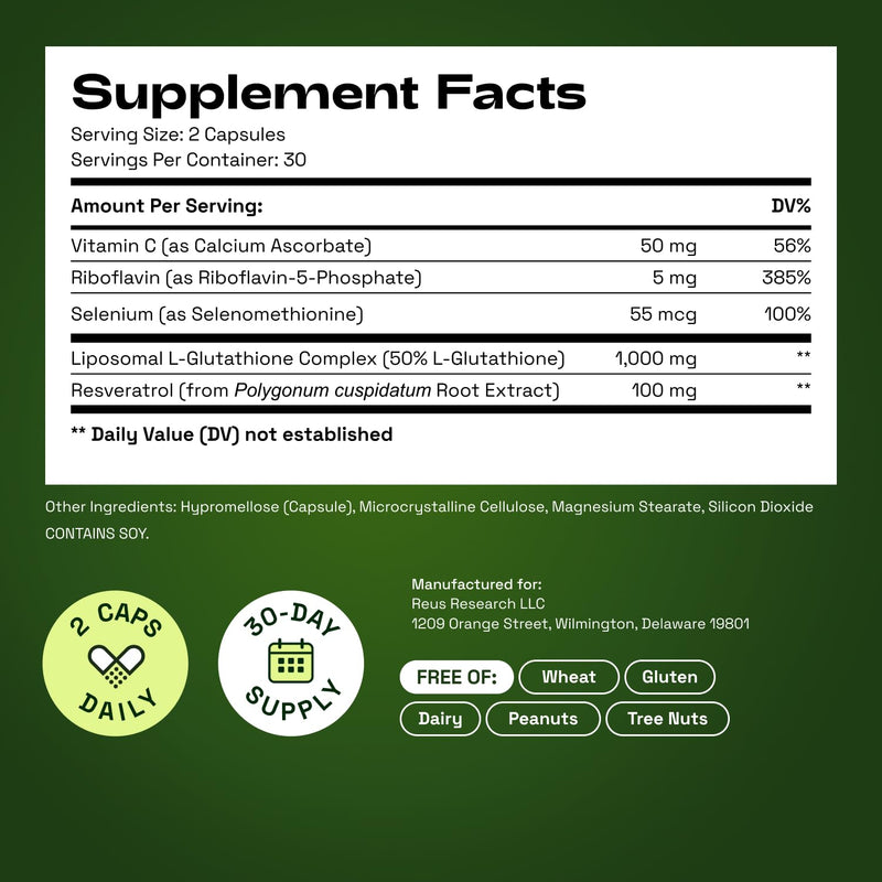 Cata-Kor Liposomal Glutathione – Ultra High Absorption with Resveratrol, Vitamin C, Selenium & Vitamin B2 (60 Count (Pack of 1)) 60 Count (Pack of 1)