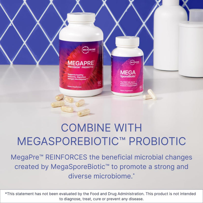 Microbiome Labs MegaPre DF - Dairy-Free Prebiotic Fibre Supplement for Gut Health with Clinically Tested Oligosaccharides – Prebiotics for Akkermansia muciniphila & Microbial Diversity (180 Capsules) Dairy Free Megapre