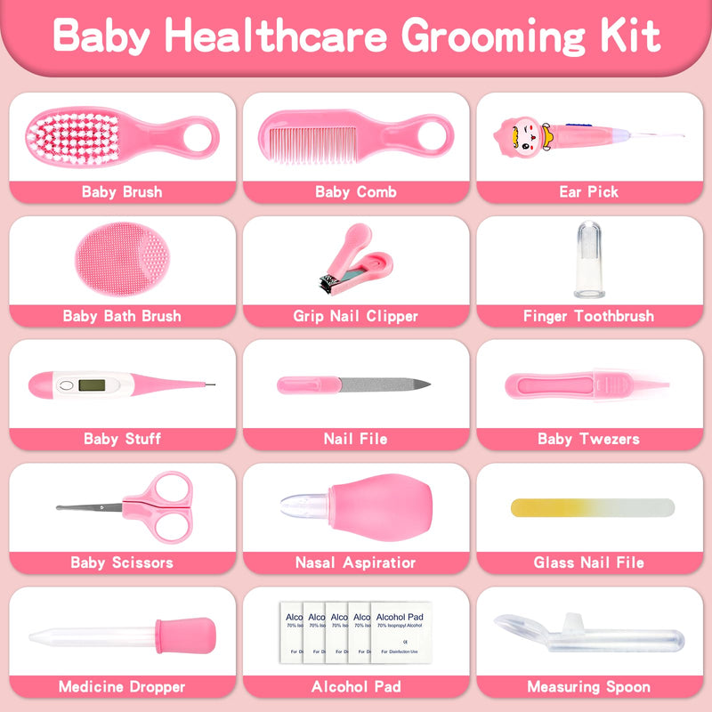 Baby Healthcare and Grooming Kit, 20 in 1 Baby Safety Set Newborn Nursery Health Care Set with Hair Brush Scale Nail Clippers for Baby Girls Boys(20 kits Pink) (20 Kits Pink) 20 Kits Pink