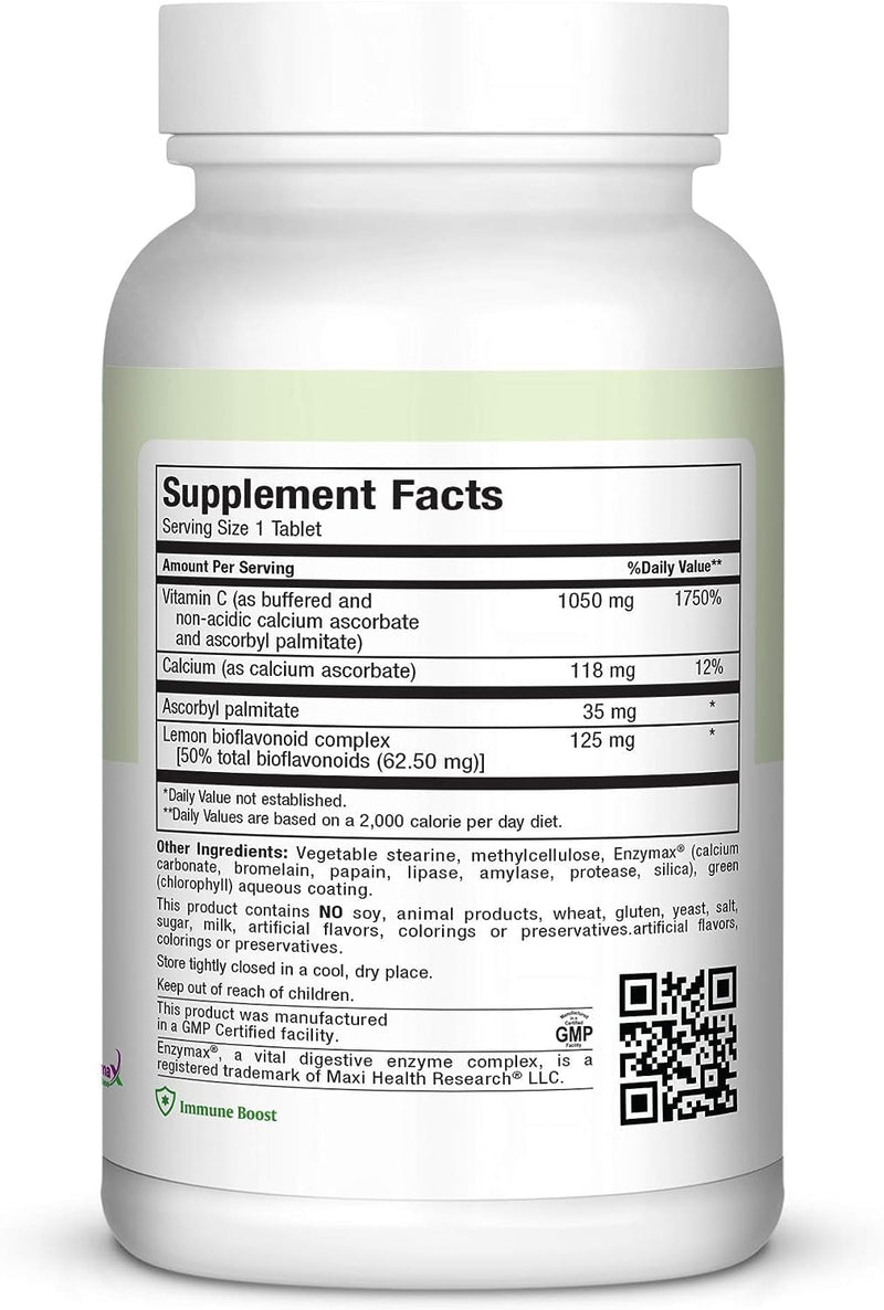 Maxi Health Vitamin C 1050mg – Buffered C Complex with Calcium Ascorbate & Bioflavonoids – Immune Support Supplement, Non-Acidic, Gentle on Stomach, Gradual Release – 90 Tablets | Kosher | Buffered Vitamin C 1050mg | Bioflavonoids, Gentle Stomach & Imm...