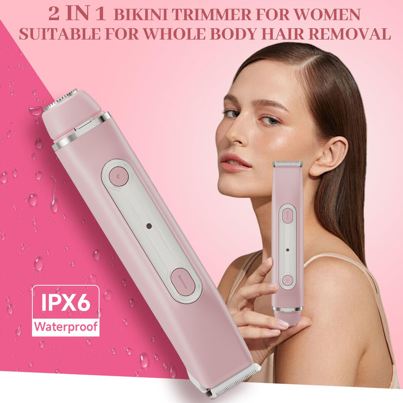 [Australia] - Bikini Trimmer for Women - 2 in 1 Women Electric Razors,Cordless Body Shaver for Trip,Replaceable Lady Facial Razor, IPX6 Waterproof&Easy Cleaning, Ceramic Blade, USB Charge 706 Pink 