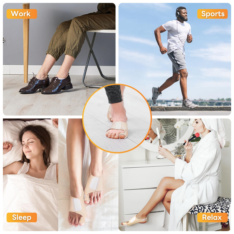 Bunion Corrector with 4 Flexible Stainless Steel Strips (2 on Each Side), Silicone Pads for Cushioning, Pain-Free Foot Condition Improvement, Wearable with Shoes,Washable