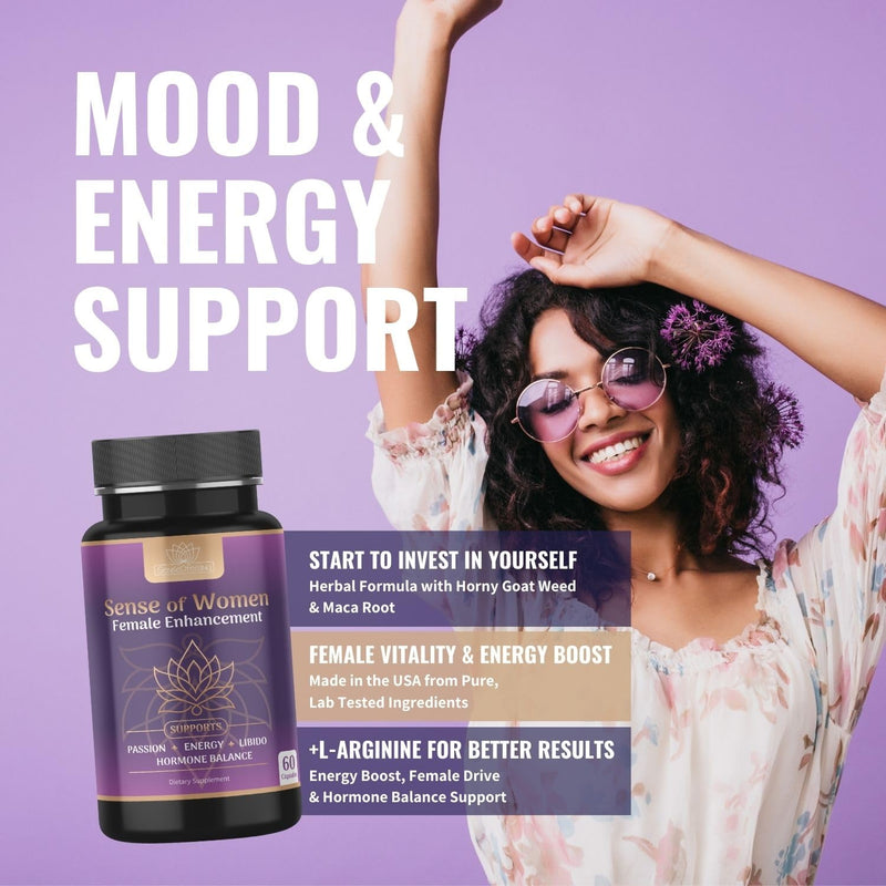 [Australia] - Sense of Women Natural Female Enhancement Pills | Female Libido Booster for Women to Increase Mood, Energy and Hormone Balance | Horny Goat Weed Maca Root Extract 60 Veggie Capsules 