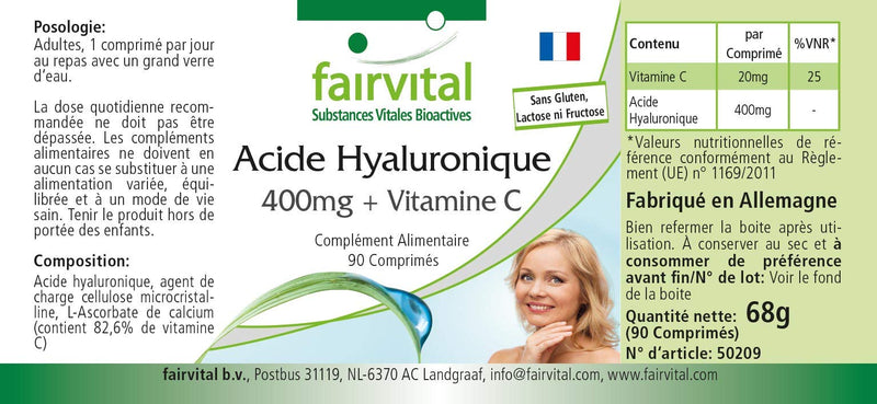 [Australia] - Fairvital | Hyaluronic acid tablets 400mg + vitamin C - HIGH DOSE - VEGAN - 90 tablets 