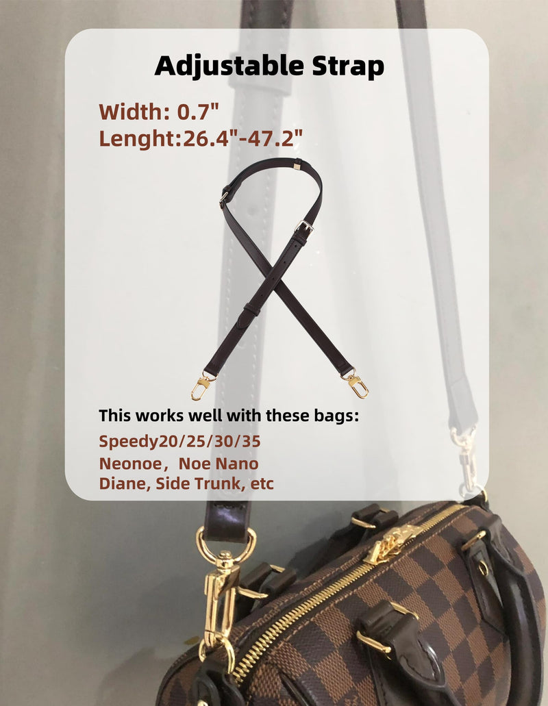 Vachetta Bag Strap for LV Speedy Boulogne Noe and More, Ebene | 0.7 In Wide Adjustable Bag Strap For Shoulder Or Crossbody Carry, Daily Outings, Travel, And Bags Without Side Strap Clasps 0.7" W x 47.2" L
