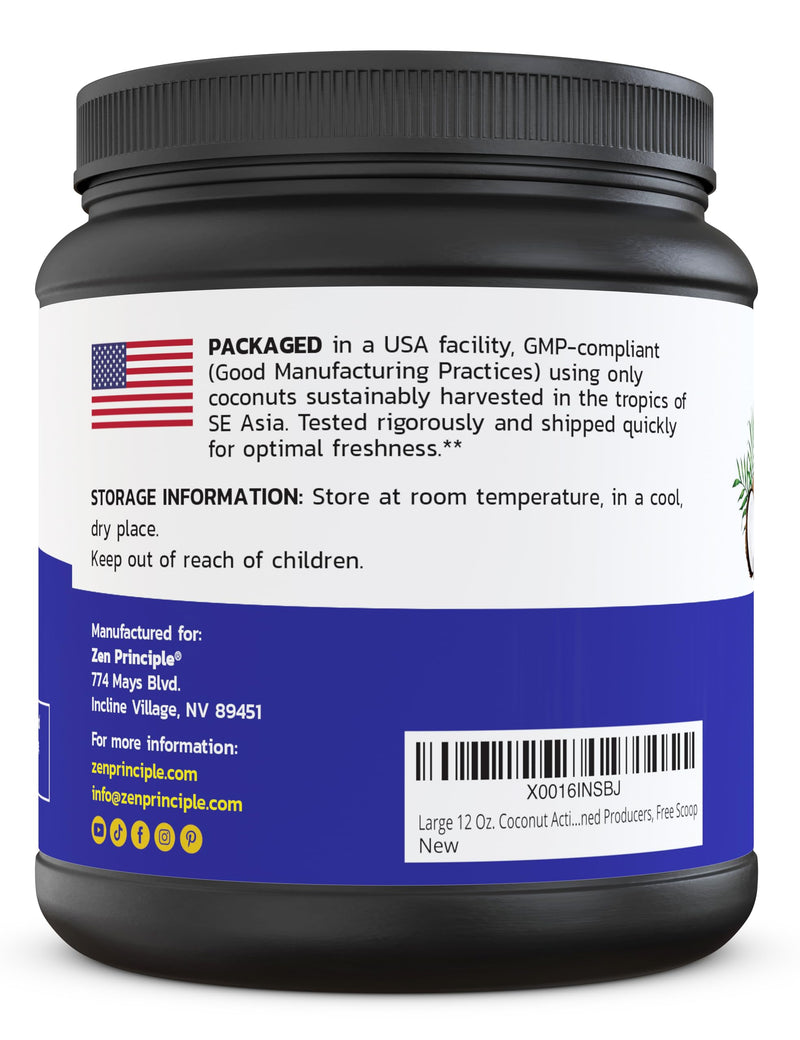 [Australia] - Zen Principle Coconut Activated Charcoal Powder. Whitens Teeth, Rejuvenates Skin and Hair, Supports Better Digestion. USA-Owned Producers, Free Scoop, 12 Oz 12 Ounce (Pack of 1) 