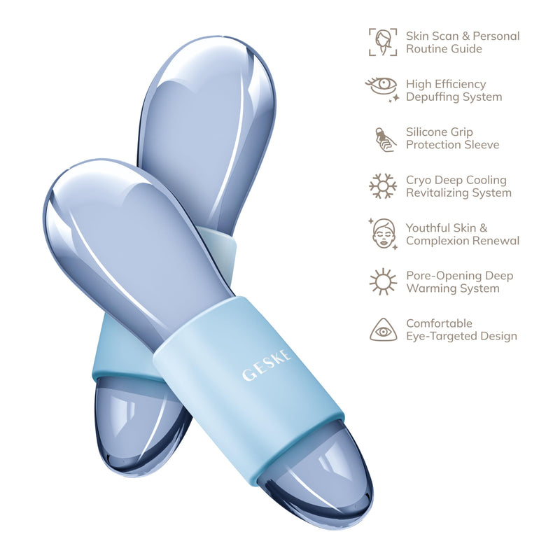 GESKE SmartAppGuided™ Cool & Warm Duo Eye Massager | 7 in 1 | Time-saving Dual Massager | For Eyes & Face | Battery-free Cooling & Warming | Firms, Relaxes & De-Puffs Skin Aquamarine