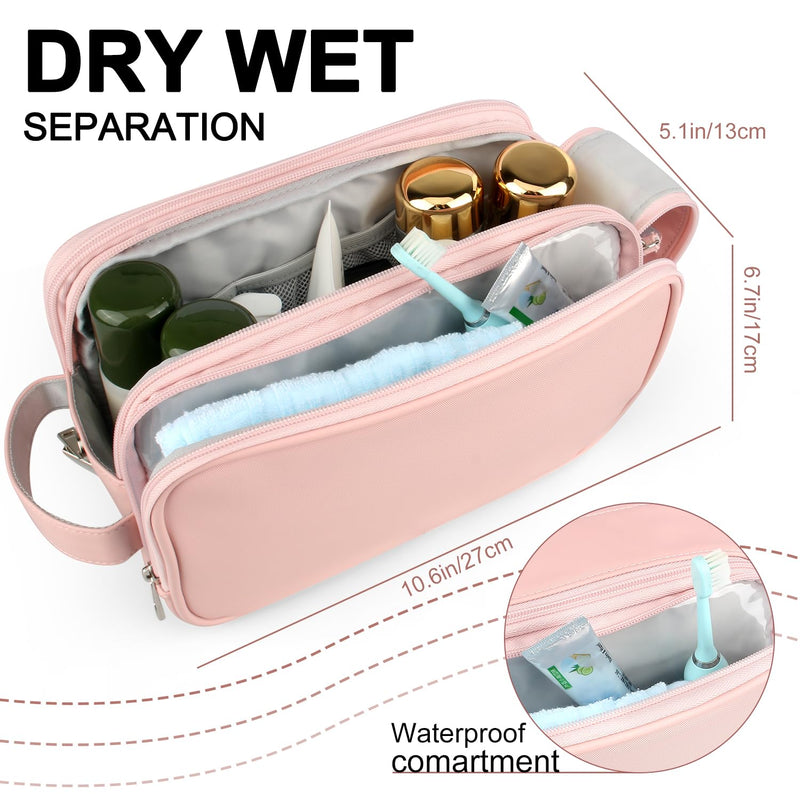 Toiletry Bag for Women, Makeup Travel Bag Organizer, Large Bathroom Cosmetic bag, Traveling Dopp Kit Accessories Shower Bag, Pink
