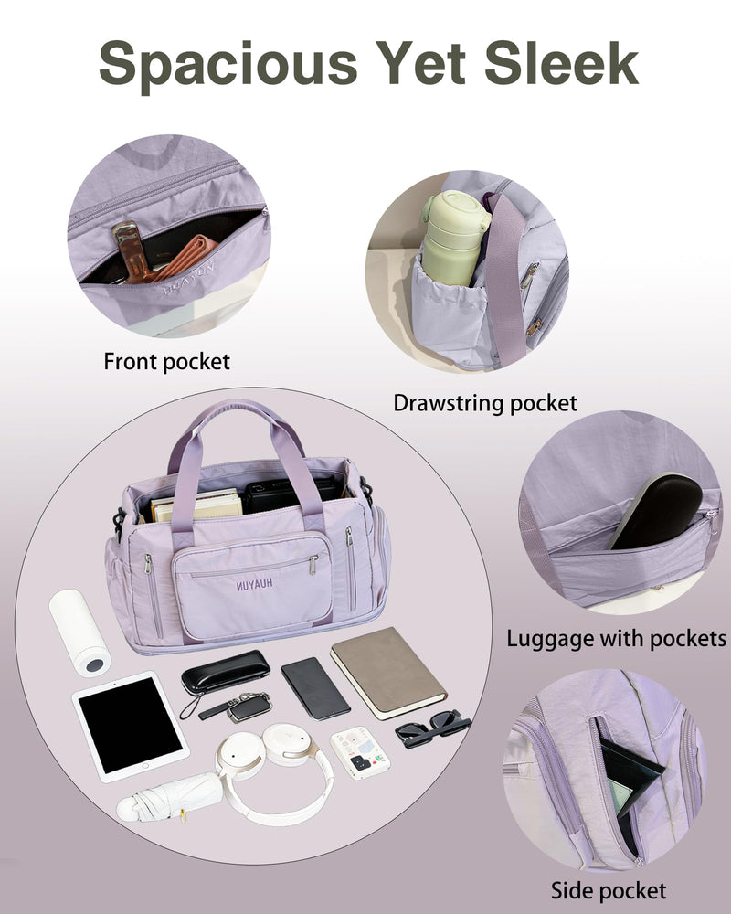 Expandable Travel Duffle Bag, 37L Gym Bag With Shoes Compartment & Wet Pocket, Lightweight Carry On For Weekender, Sport, Water Resistant (Purple) purple