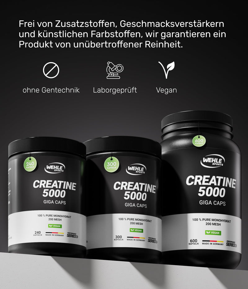 [Australia] - High-dose creatine capsules, workout booster, 5000 mg creatine monohydrate per daily dose, 600 vegan creatine capsules, 100% pure with mesh factor 200 - Halal & Vegan (600 capsules) 600 capsules 