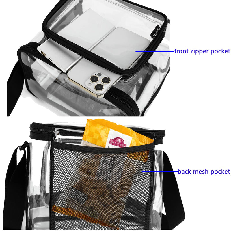 [Australia] - FlowFly Clear Lunch Bag Adult Large Heavy Duty Transparent Stadium Approved Lunch Box for Women and Men with Adjustable Shoulder Strap, Front Zipper Pocket, Clear 