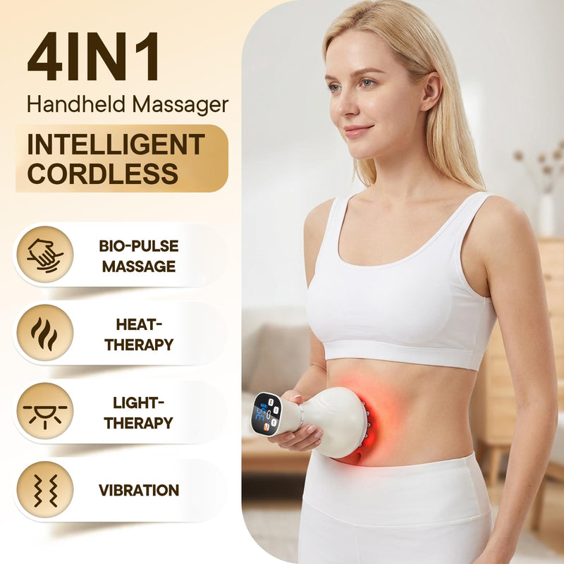4-in-1 Lymphatic Drainage Massager, Body Sculpting Machine, Handheld Massager for Legs Thighs Arms Back, Cellulite Machine for Smooth & Toned Skin (White) White