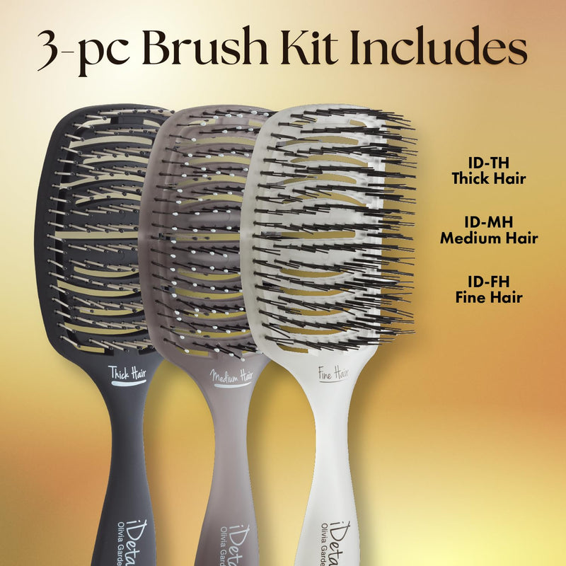 Olivia Garden iDetangle Hair Brush - Dual-Curve Shape, Adjusts Tension by Hair Type 3-Piece Kit