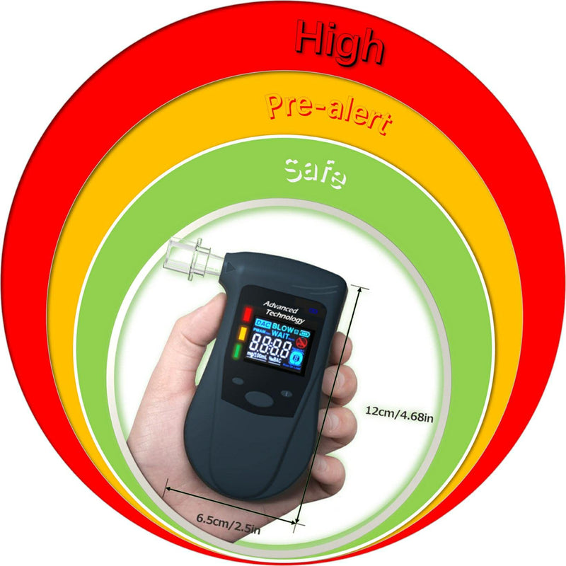 Breathalyzer Rechargeable Battery & pre-Alert Function, 10 Memories Plus 12pcs Mouthpieces & can Last 200 Tests After Fully Charged. 4 Default Unit Setting (4 Color Display) multicoloured