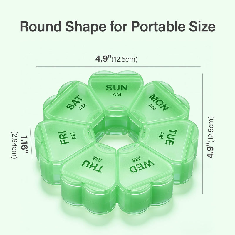 7 Day AM/PM Pill Organizer, Large Weekly Pill Box for 2 Times Daily, Green | BPA-Free Travel & Family Big Capacity Pill Case, For Vitamins, Medicine, Fish Oil & Supplements