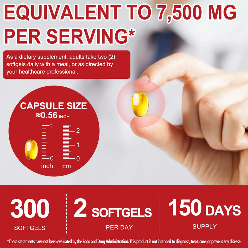Aged Garlic Extract Capsules 7,500mg Equivalent 300 Softgels, Odourless Aged Garlic 15:1 Concentrate, Garlic Capsules for Daily Support, Non-GMO