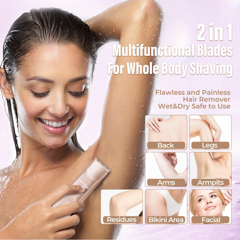 [Australia] - Women Electric Shaver Dual Head Bikini Trimmer for Women IPX7 Waterproof Wet & Dry Use Body Hair Trimmer and Facial Hair Remover for Bikini Underarm Leg Arm Body Face (Gold) Gold 