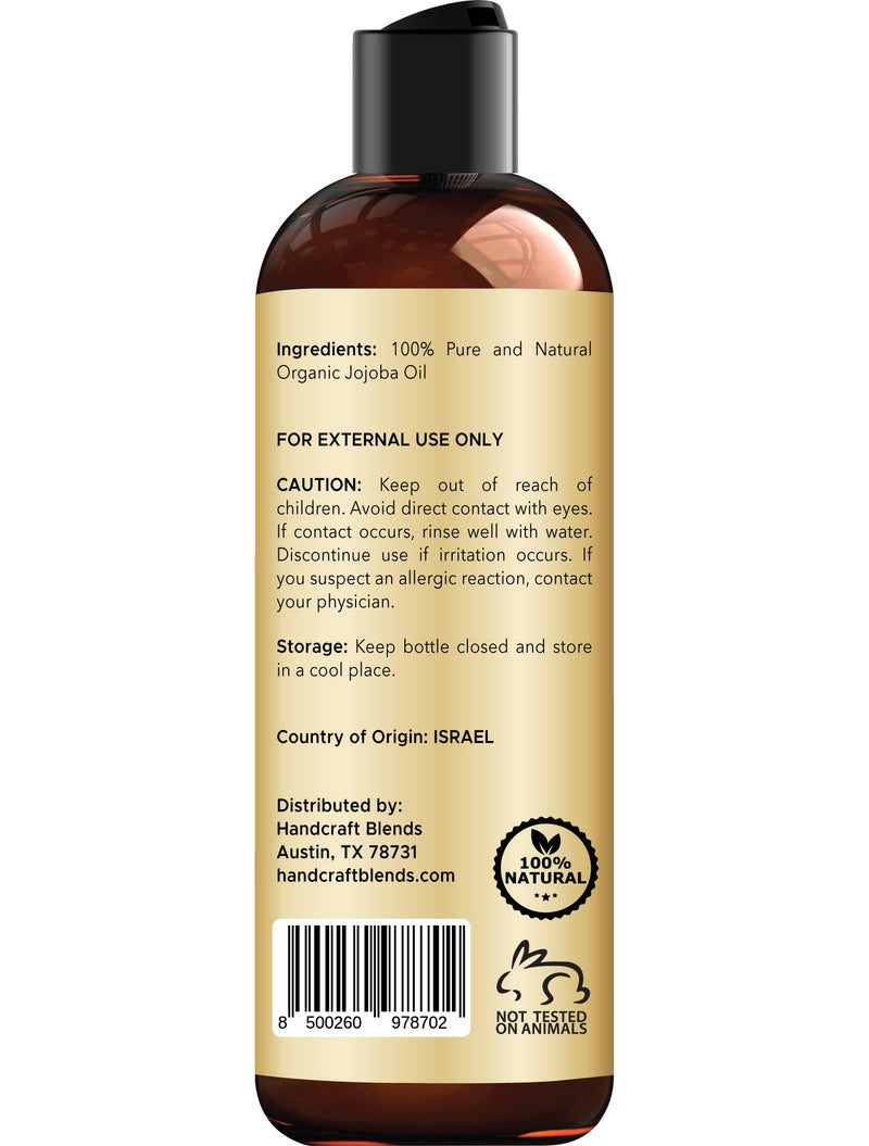 Handcraft Blends USDA Organic Jojoba Oil - 8 Fl Oz - 100% Pure and Natural - Premium Grade Oil for Face, Body and Hair - Anti-Aging Oil - Cold-Pressed and Hexane-Free 8 Fl Oz (Pack of 1)