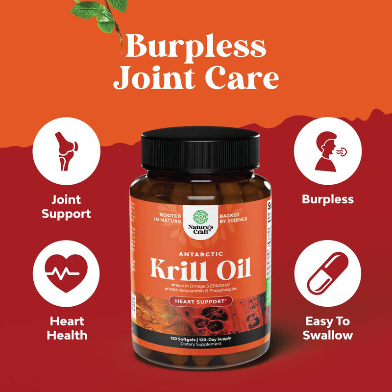 [Australia] - Antarctic Krill Oil 500mg Softgels - High Absorption Krill Oil Omega 3 Fatty Acid Supplement with Potent EPA DHA Astaxanthin and Phospholipids - Wild Caught Burpless Fish Oil Omega 3 Supplement 120 Count (Pack of 1) 