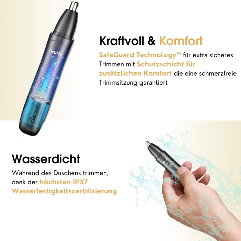 [Australia] - Gruttz Nose Hair Trimmer Men, Nose Hair Trimmer, Ear Hair Trimmer, Nose and Ear Hair Trimmer, Eyebrow Lip Hair Painless Epilator, IPX7 Washable Facial Hair Remover 