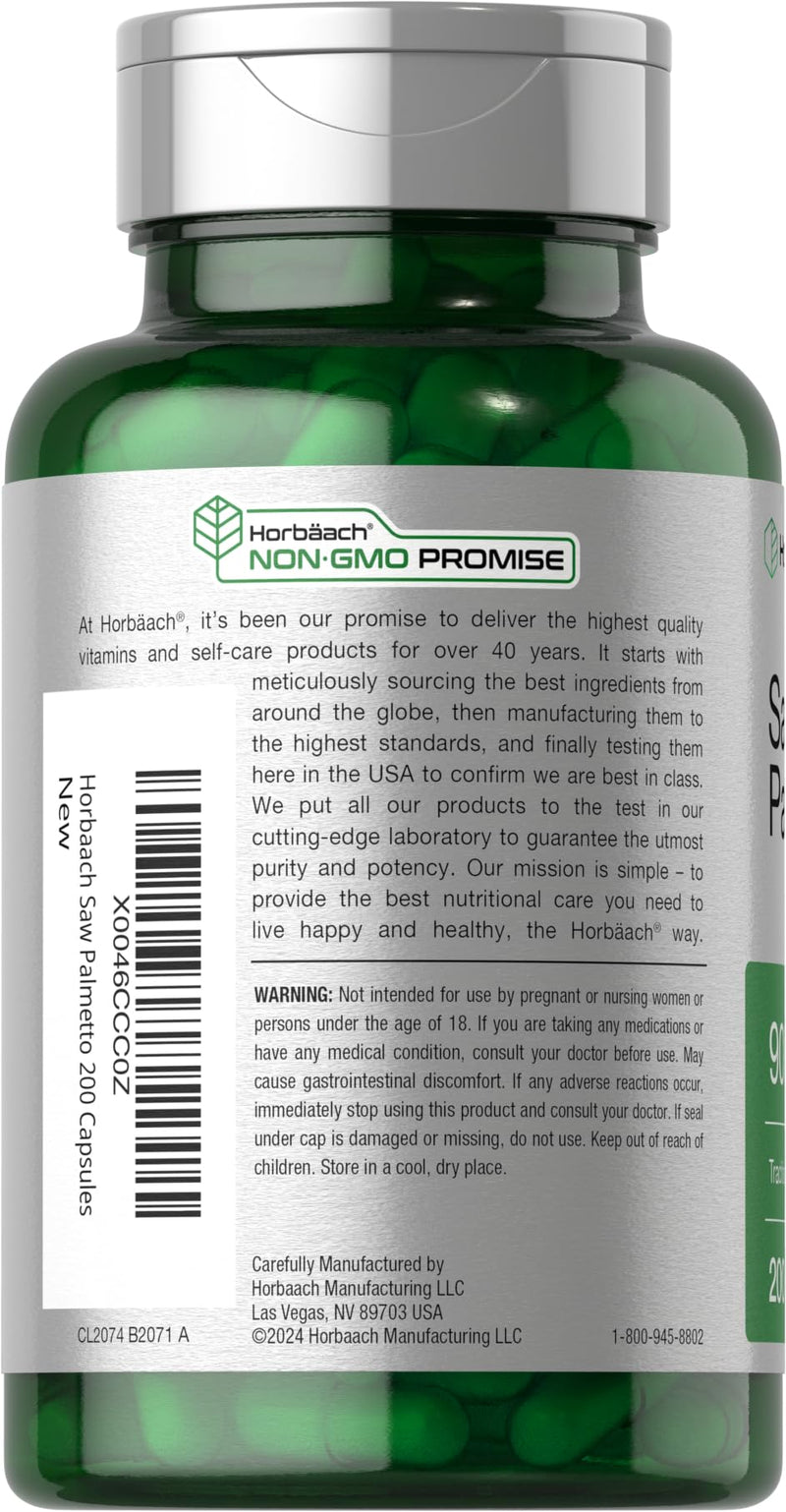 Horbaach Saw Palmetto Extract | 900mg | 200 Capsules | Non-GMO and Gluten Free Formula | Traditional Herb Supplement | from Saw Palmetto Berries Unflavored 200 Count (Pack of 1)