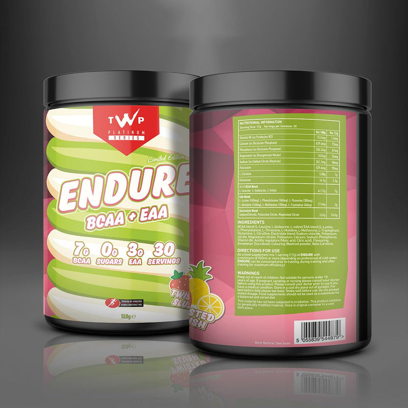 TWP Nutrition Platinum Series Endure, EAAs & BCAAs Electrolyte Blend Pre, Intra and Post Workout, Zero Sugar, 510g and 30 Servings, 20 Great Flavours (Twisted Slush) Twisted Slush