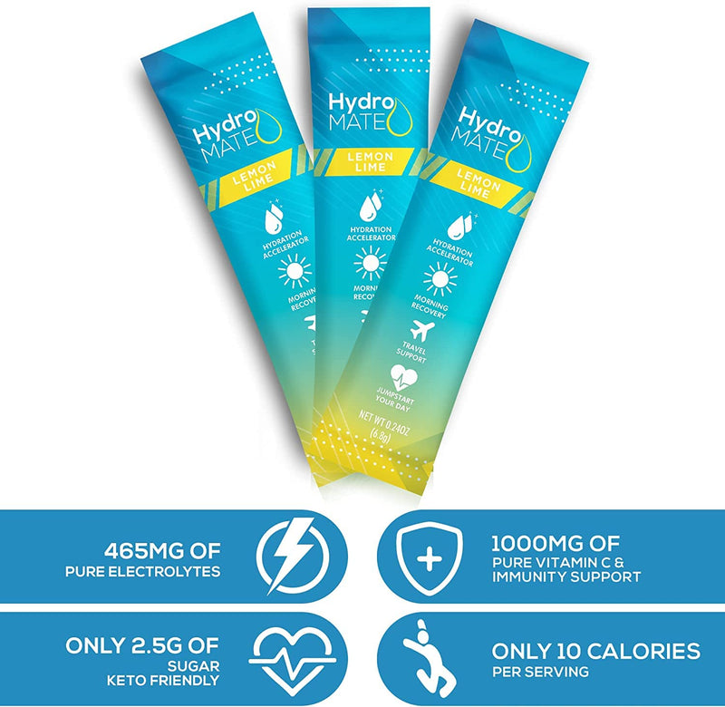 HydroMATE Electrolyte Powder Lemon Lime Hydration Packets Low Sugar 16 Count 16 Count (Pack of 1)