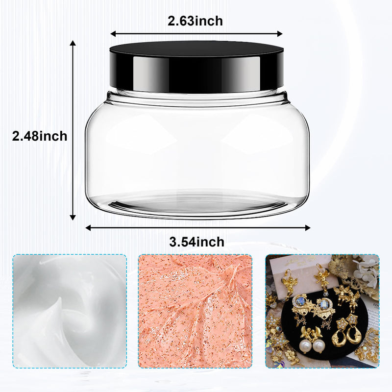 Clear Plastic Jar 30 Pcs 8 oz with Lid Body Sugar Scrub Container | Sugar Scrub Refillable Jars, Large Bulk, Low Profile Round, 8 oz Travel Storage for Body Butter, Creams, Makeup