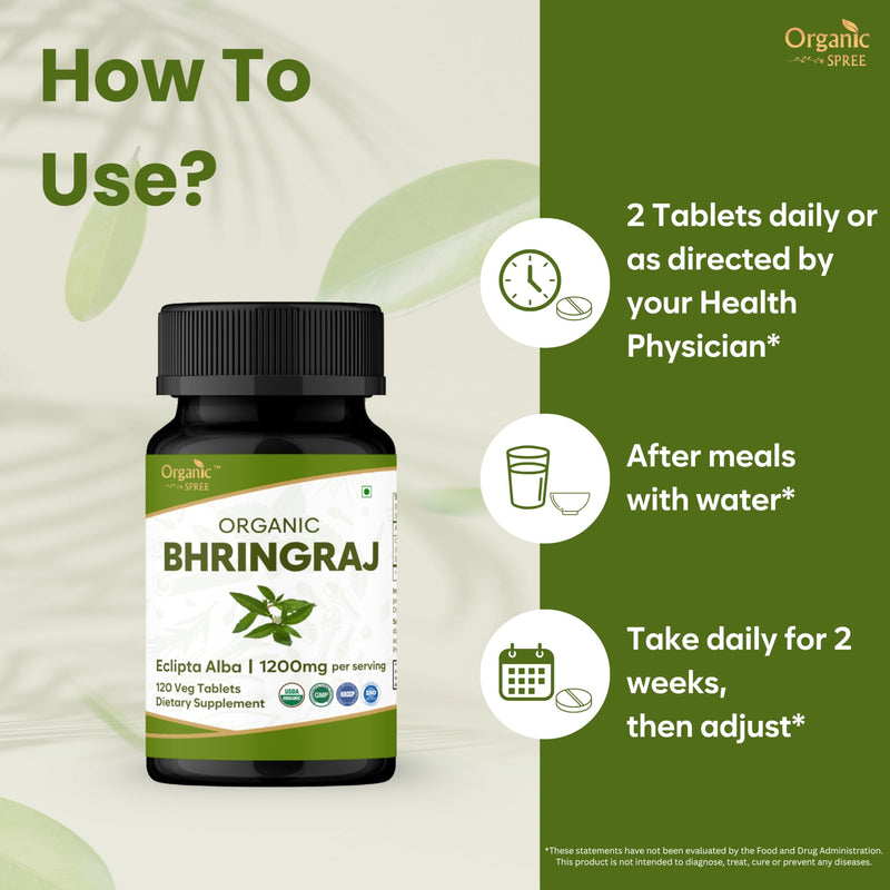 ORGANIC SPREE BHRINGRAJ 120 Tablets | Eclipta Alba (Bhringraj) | USDA Organic Certified | Organic and Natural - Pack of 2