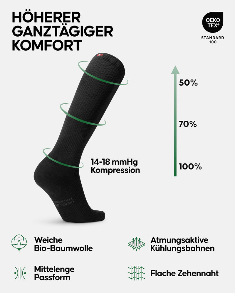 [Australia] - DANISH ENDURANCE Medical Compression Stockings Made of Organic Cotton (1 | 3 Pairs), 14-18 mmHg, Support Stockings, Compression Socks, Thrombosis Stockings Flight, Pregnancy, Running, for Women & Men Black 3 Pack 43-47 