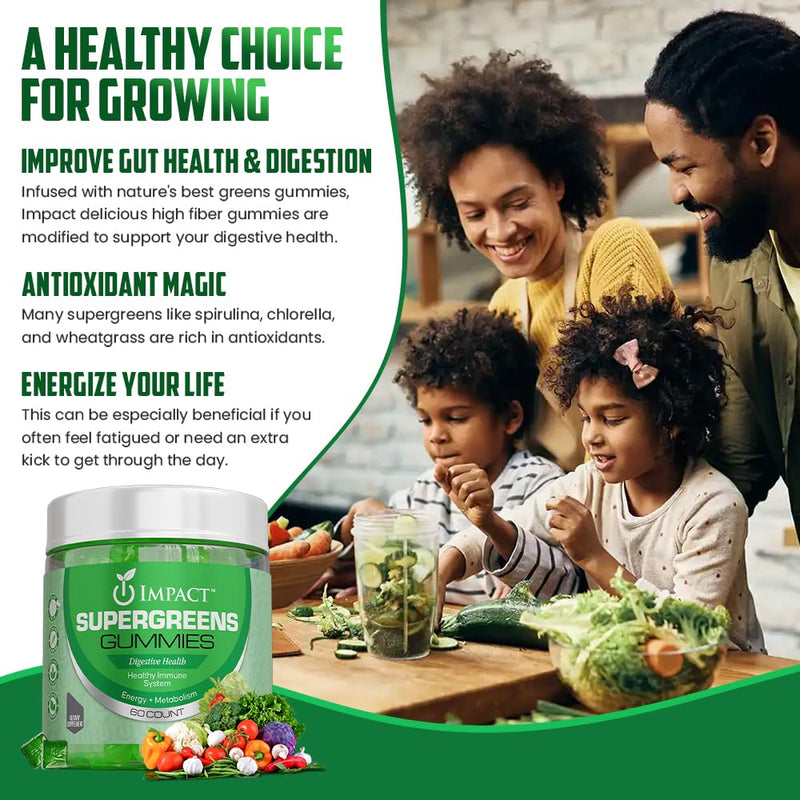IMPACT Supergreens & Youth Athletic Gummies Bundle – Daily Multivitamin & Superfood Support for Kids & Adults – Fiber, Essential Nutrients, Omega-3, Zinc, & Immunity Boost – Vegan & Gelatin-Free (60)
