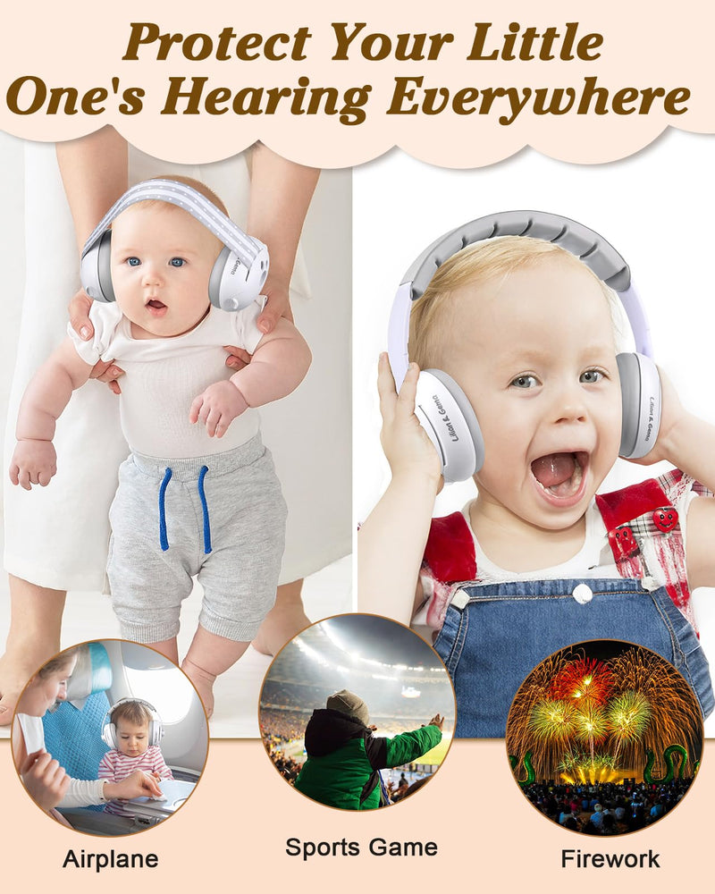 [Australia] - Lilian&Gema 2-in-1 Baby Ear Muffs Noise Protection, Adjustable Baby Headphones with Stretchy Band, Noise Cancelling Headphones for Baby & Toddler up to 4 Years, Baby Airplane Essentials/Outdoor, White 