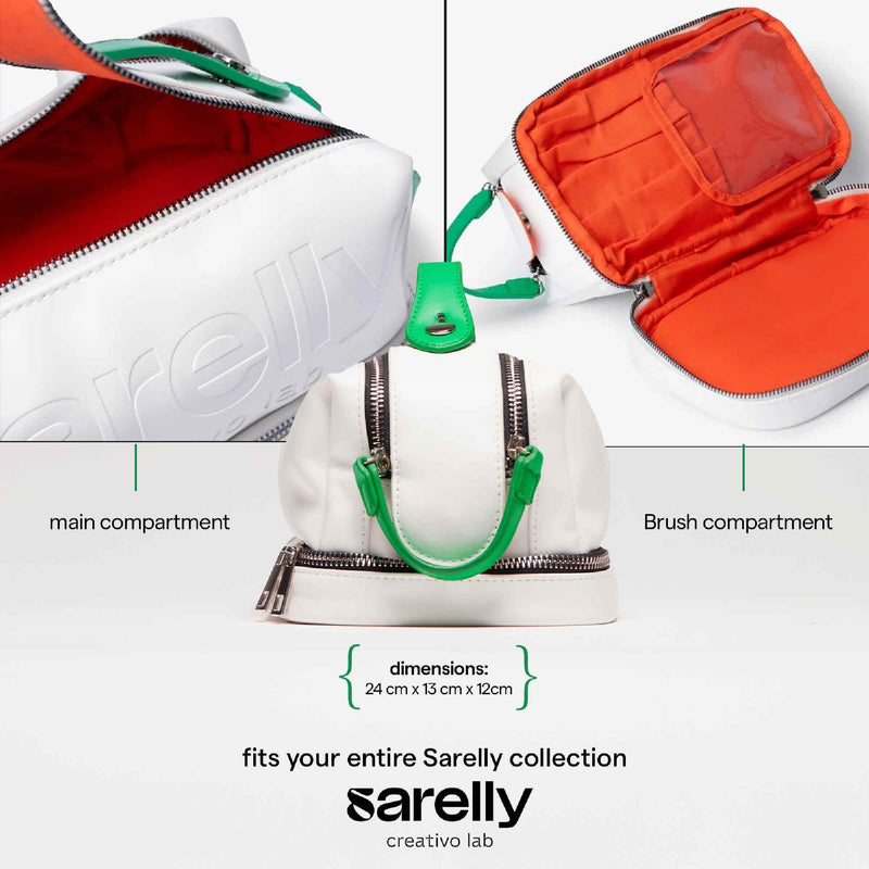 SARELLY | Vegan Leather Makeup Bag | Perfect for Makeup Brushes | Multi-compartments | White Off-White 24 cm x 13 cm x 12 cm