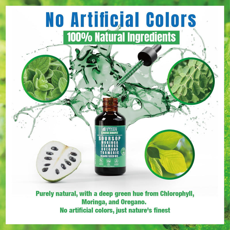 [Australia] - Soursop Bitters Liquid Drops 10 in 1 with Sea Moss, Moringa, Turmeric, Black Seed Oil, Oregano, Ashwagandha | Herbal Extracts for Overall Health-Enhancing | Vegan, Non-GMO | 2 Fl Oz All-in-1 Soursop Liquid 2 Fl Oz (Pack of 1) 