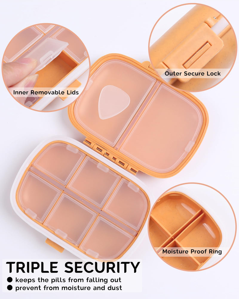 8 Compartments Travel Pill Organizer Box Moisture Proof Small Pill Case for Pocket Purse Daily Pill Holder Container for Medicine Vitamin (Dark Blue & Yellow, 2 Pack) Dark Blue & Yellow 2 PCS