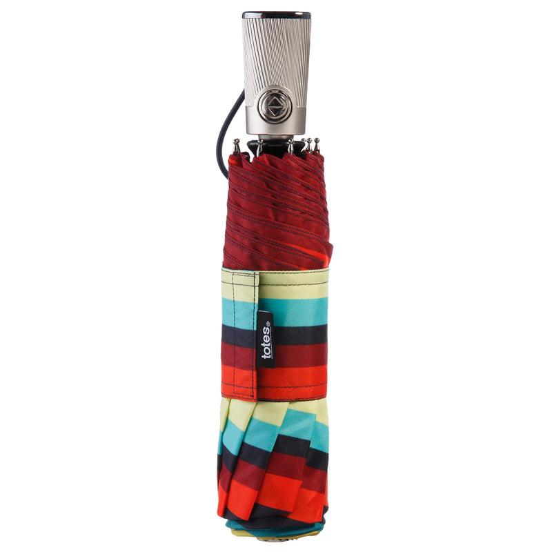 totes Titan Portable Travel Umbrella – Windproof, Waterproof, Strong, Compact Umbrella – Perfect for the Car, Backpack, and On-the-Go Enchanted Stripe