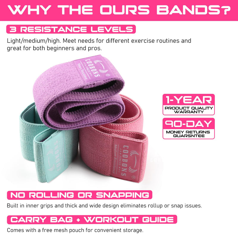 [Australia] - Fabric Resistance Bands for Working Out - Exercise Bands for Women and Men, Booty Bands for Legs and Butt, Yoga, Pilates, Rehab, Fitness and Home Workout Pink 
