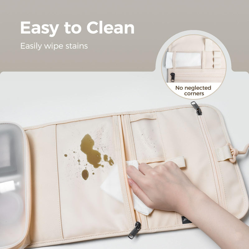 pack all Hanging Travel Toiletry Bag, Compact Size, Coated Knitted Fabric | Water-Resistant, Wet & Dry Separation, 360° Swivel Hook, Multiple Compartments, Stores Toiletries & Accessories, Light Beige
