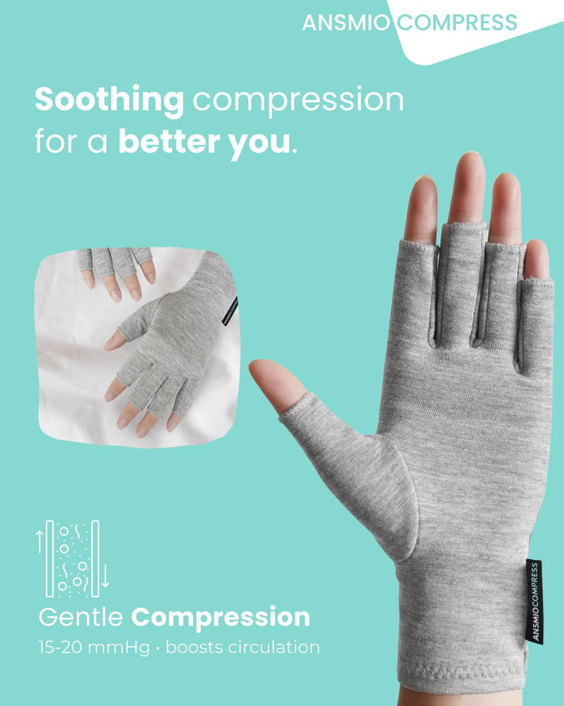 [Australia] - Rayon Derived from Bamboo Compression Gloves ‚Äì Fingerless Arthritis & Carpal Tunnel Support, Lightweight Moisture-Wicking, Gentle Relief for Men & Women, Size M Medium Grey 