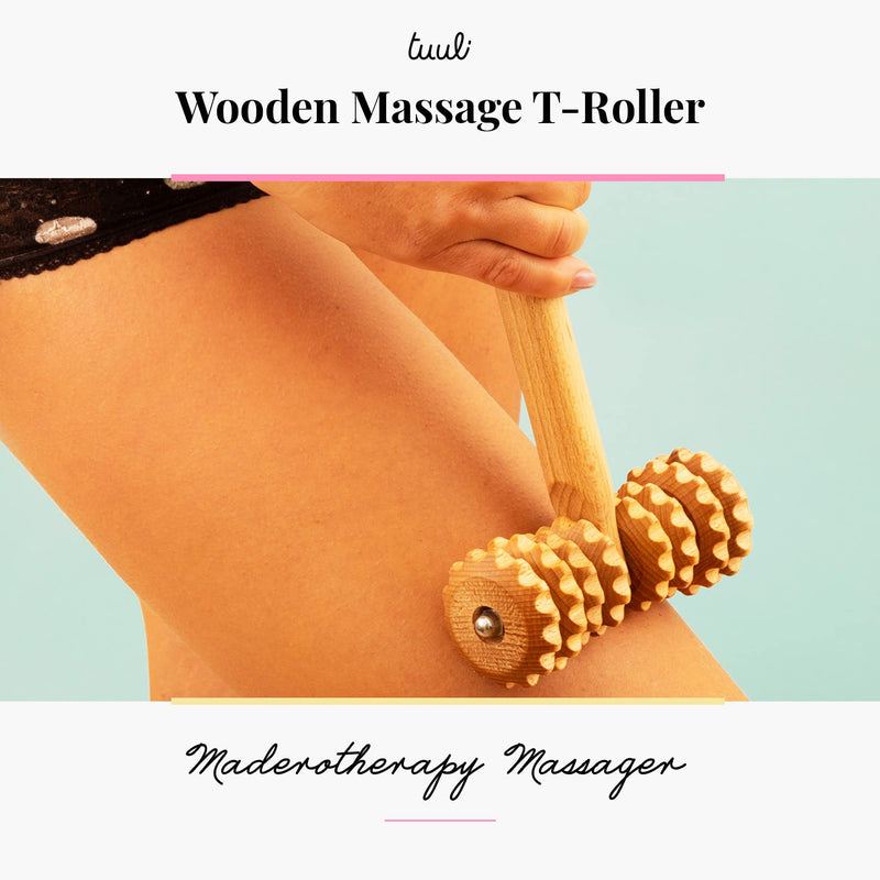 [Australia] - T-Shape Massager with Grooved Rollers, Multi-Functional Body Roller for Cellulite Reduction, Eases Muscle Tension and Supports Skin Health, Natural Muscle Roller 