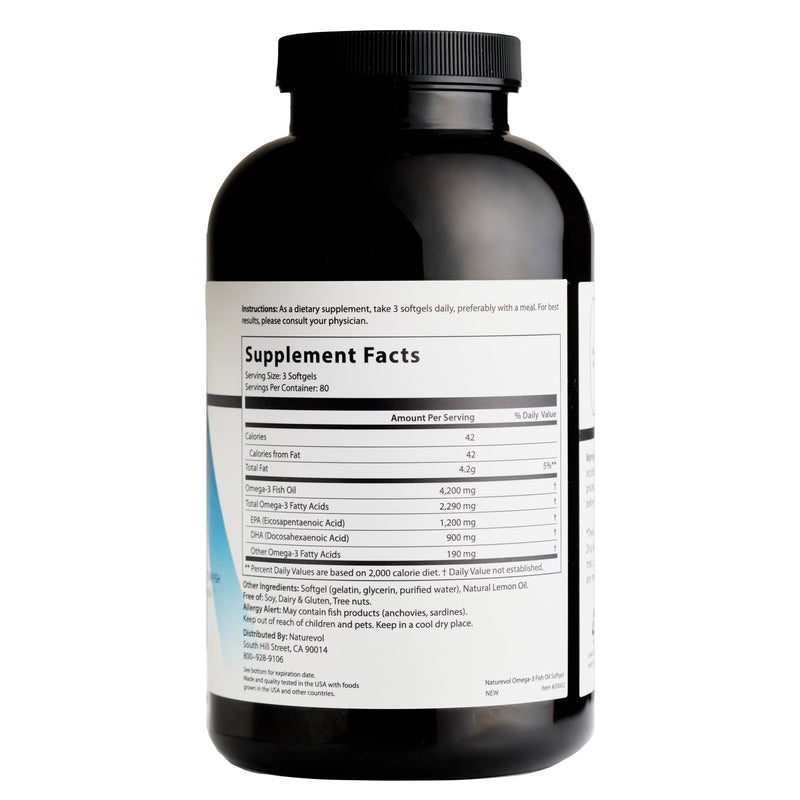 [Australia] - Triple Strength Omega 3 Fish Oil 4200mg - Lemon Flavored | EPA & DHA Fatty Acids | 1200mg EPA + 900mg DHA | Deep Sea Fish | Burpless Fish Oil Supplement - 240 Softgels 