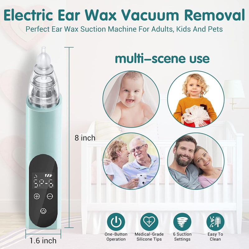[Australia] - Ear Dryer, Ear Water Remover Ear-Wax-Vacuum-Remover, Strong Suction Ear Wax Sucker 5 Levels Electric Soft Earwax Removal Kit, Ear Drying for Swimmers Water Sports and Hearing Aid Use, for Kids Adult 