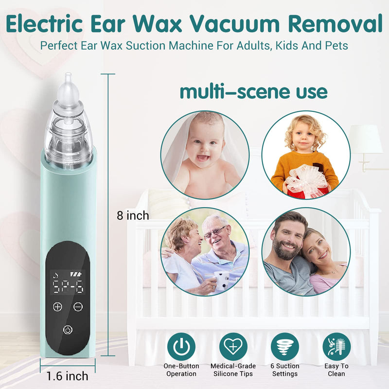 [Australia] - Ear Vacuum Wax Removal Tool, 6 Levels Electric Strong Suction Ear Vacuum Wax Remover, USB Charge Ear Cleaner Ear Wax Vacuum, Ear Wax Suction Remover Device for Adults and Kids (Blue) Blue 