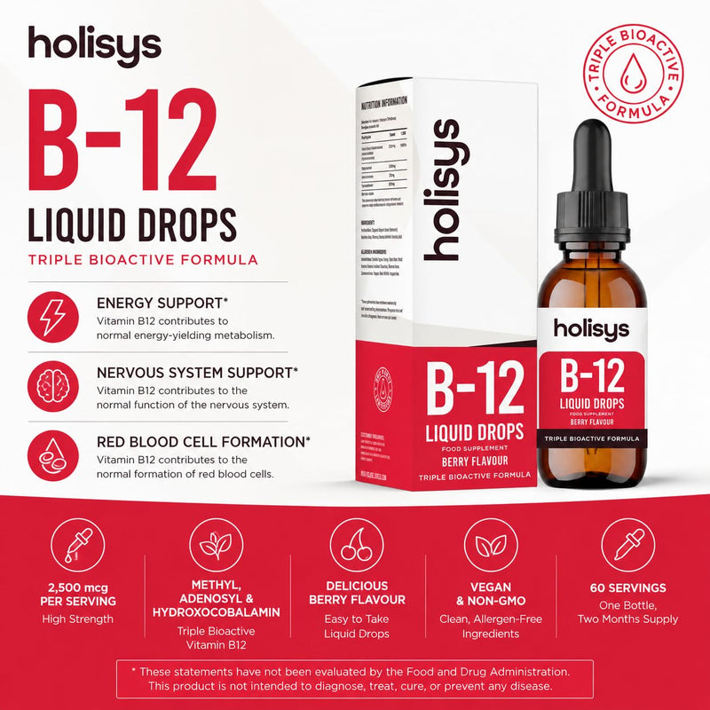 Vitamin B12 Drops – 60ml | High-Strength Methylcobalamin | Supports Energy, Mood & Nervous System | Alcohol-Free, Vegan, Berry Flavour