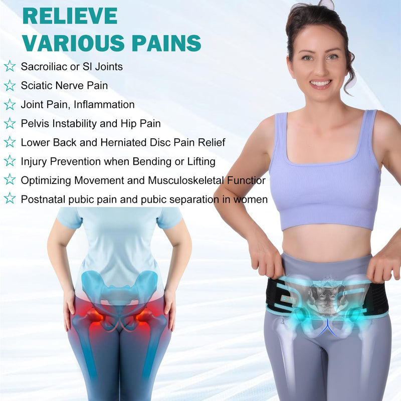 Sacroiliac Hip Belt With Double 3D Pad for Women and Men，With Anti Slip Strips Adjustable Pelvic Support Belt for Sciatica, Pelvis, Lumbar & Nerve Pain Si Joint Dysfunction Trochanter brace(Regular) Universal (Hip Size 26"- 44")