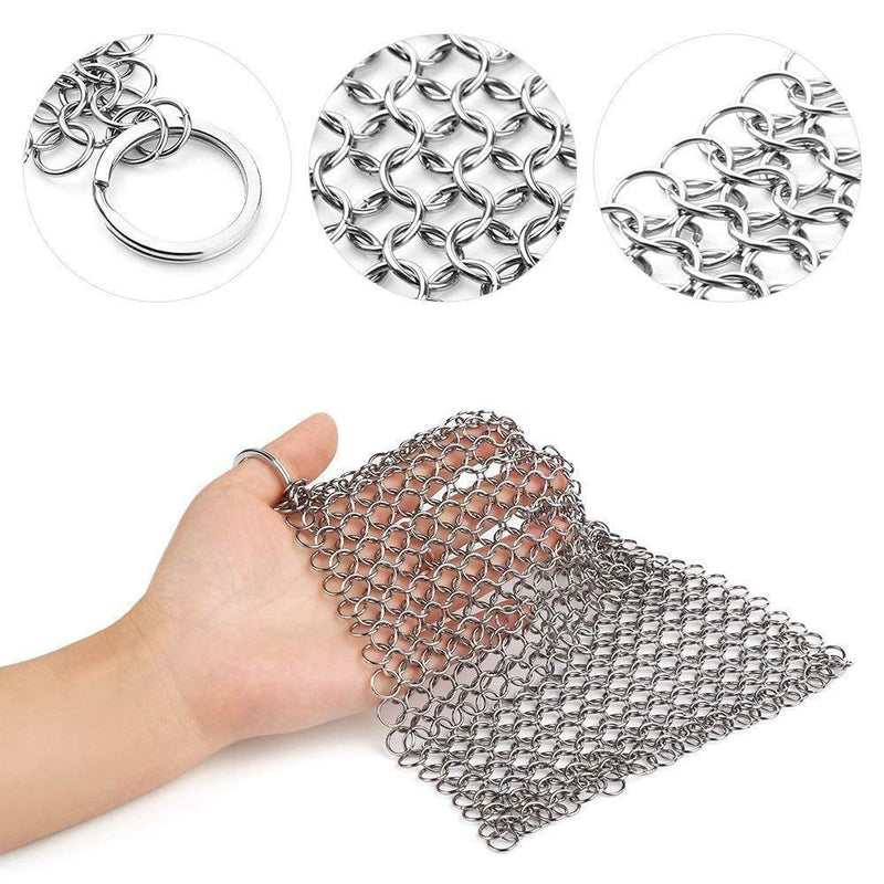 [Australia] - Cast Iron Cleaner 8"x6" 316L Stainless Steel Chainmail Scrubber for Griddle Skillet Dutch Oven Wok Stainless Steel Pot Cast Iron Pan 