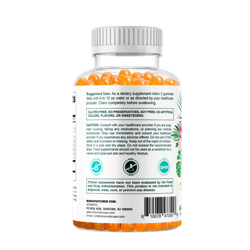 Vitamatic Hydrolyzed Collagen Gummies with Vitamin C, Zinc and Biotin, 200 mg - Healthy Skin Support - 60 Gummies 60 Count (Pack of 1)