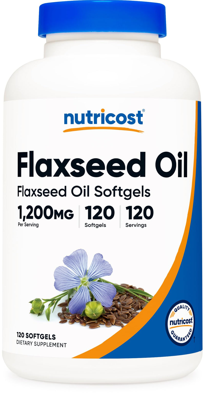 [Australia] - Nutricost Flaxseed Oil 1200mg, 120 softgels - GMO-Free, Gluten-Free 