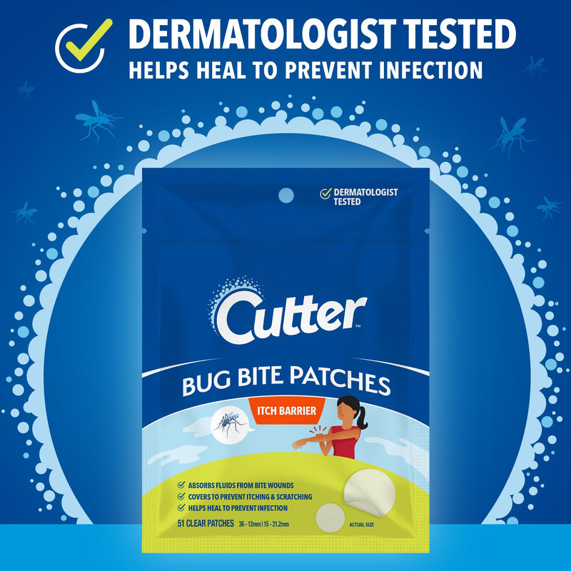 [Australia] - Cutter Bug Bite Patches Itch Relief Hydrocolloid Patches for Kids & Adults, Absorbs Fluids, Helps Heal, Prevents Scratching, Mosquito Itch Relief, Hydrocortisone & Suction Tool Alternative, 51 Count 